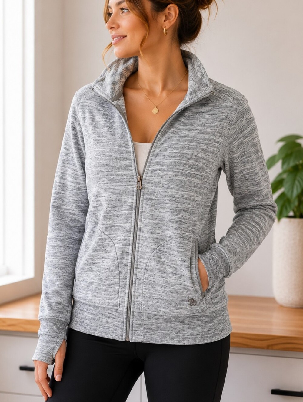 💙 TUFF ATHLETICS - Gray Marled Full-Zip Athletic Jacket